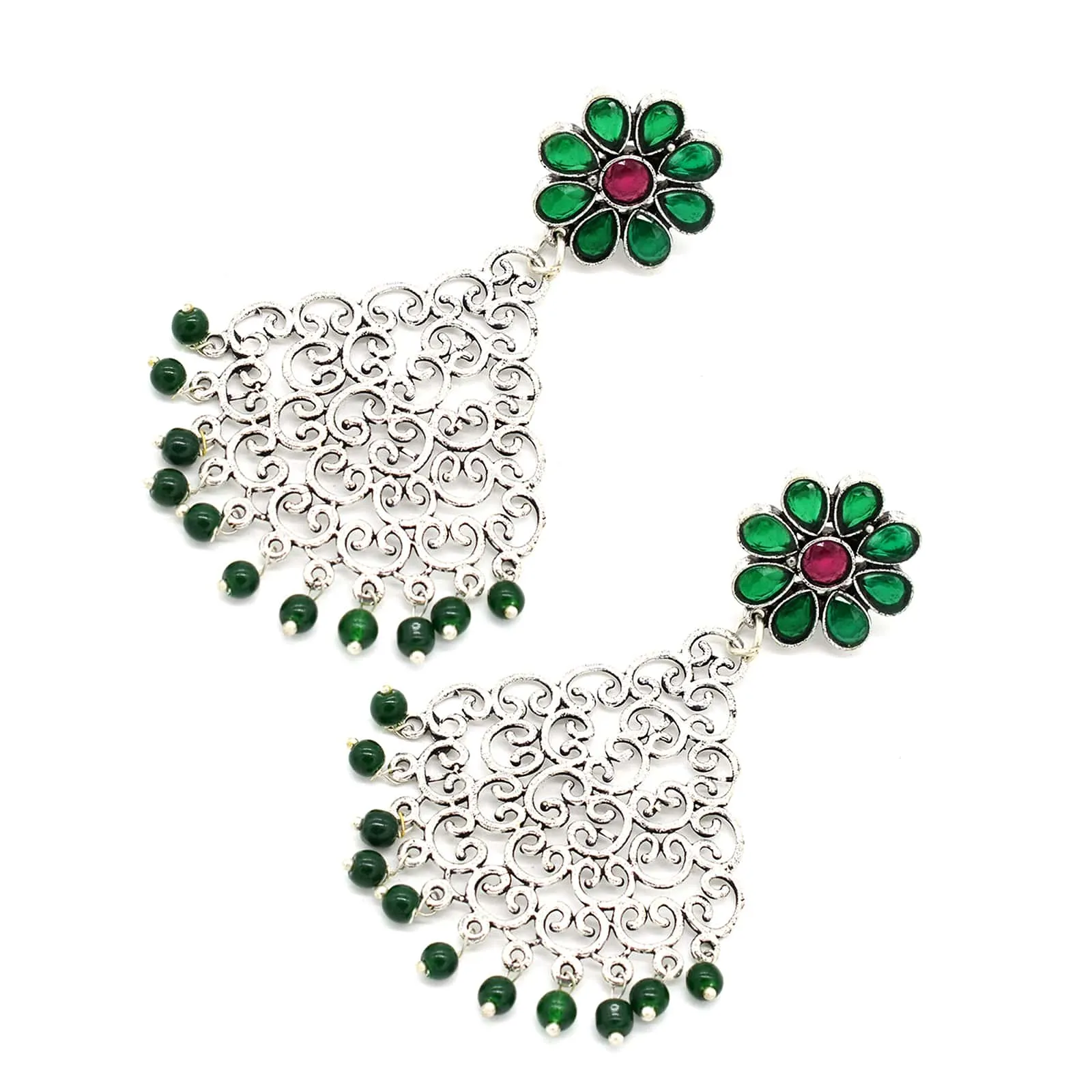 Jali Green Filigree Pearl Earrings