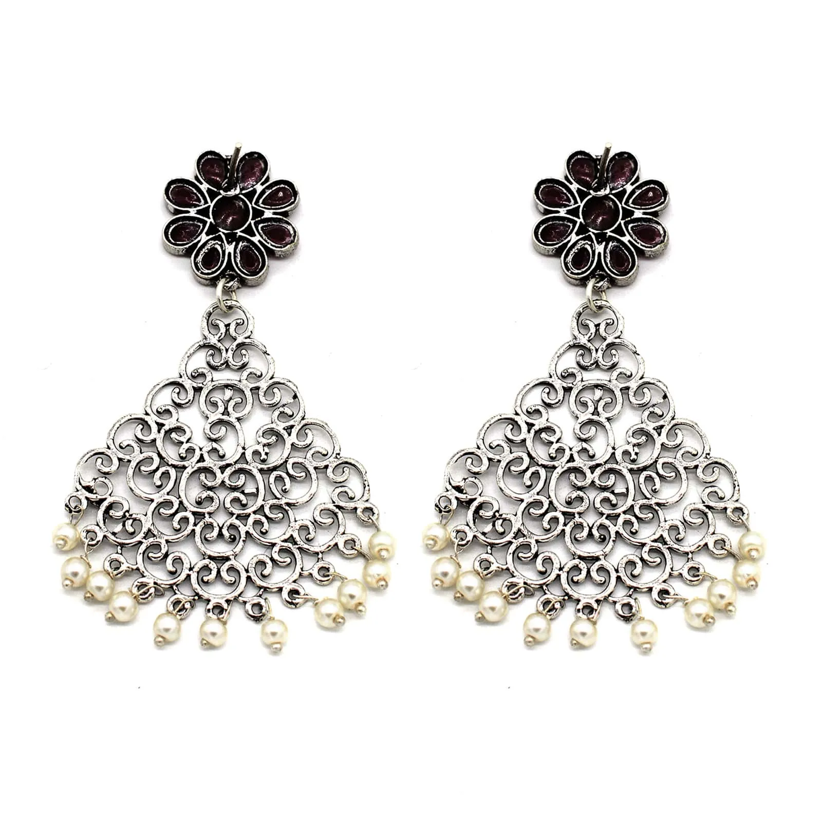 Jali Red Filigree Pearl Earrings