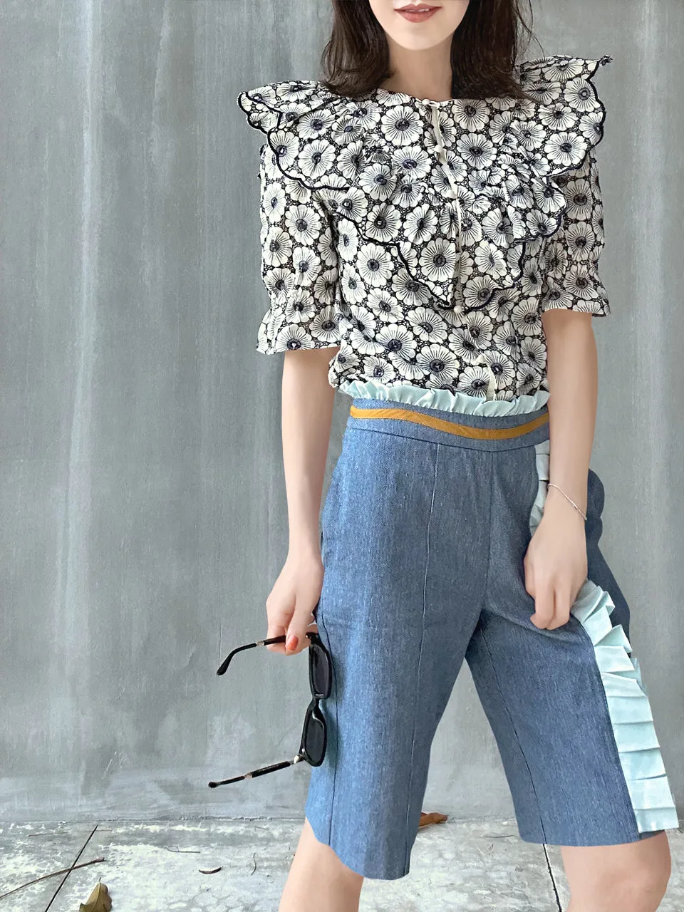 Last Chance! Violette Embroidered Ruffle Puff Sleeve Airy Blouse
