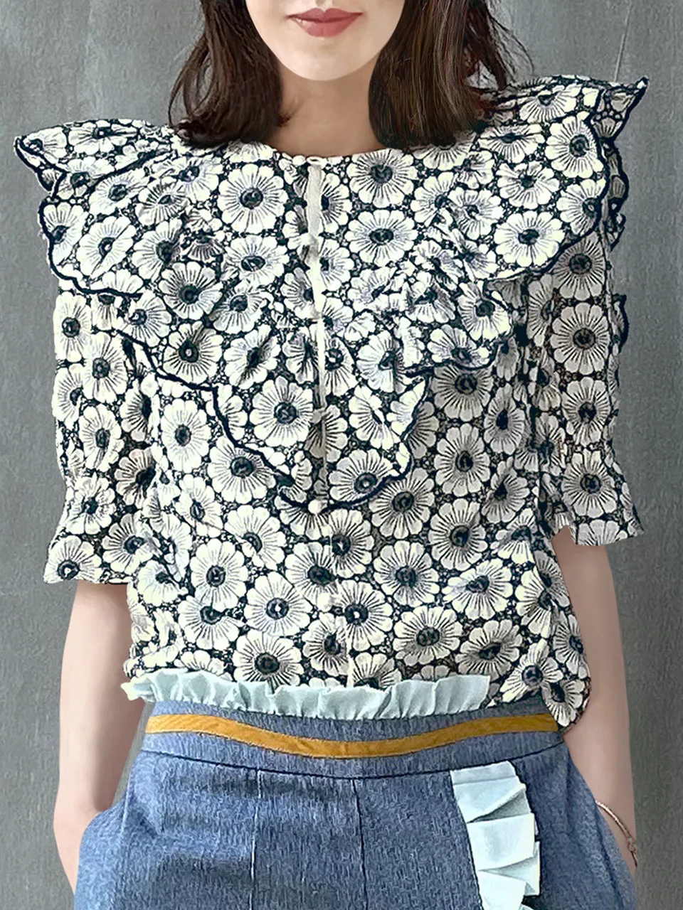 Last Chance! Violette Embroidered Ruffle Puff Sleeve Airy Blouse
