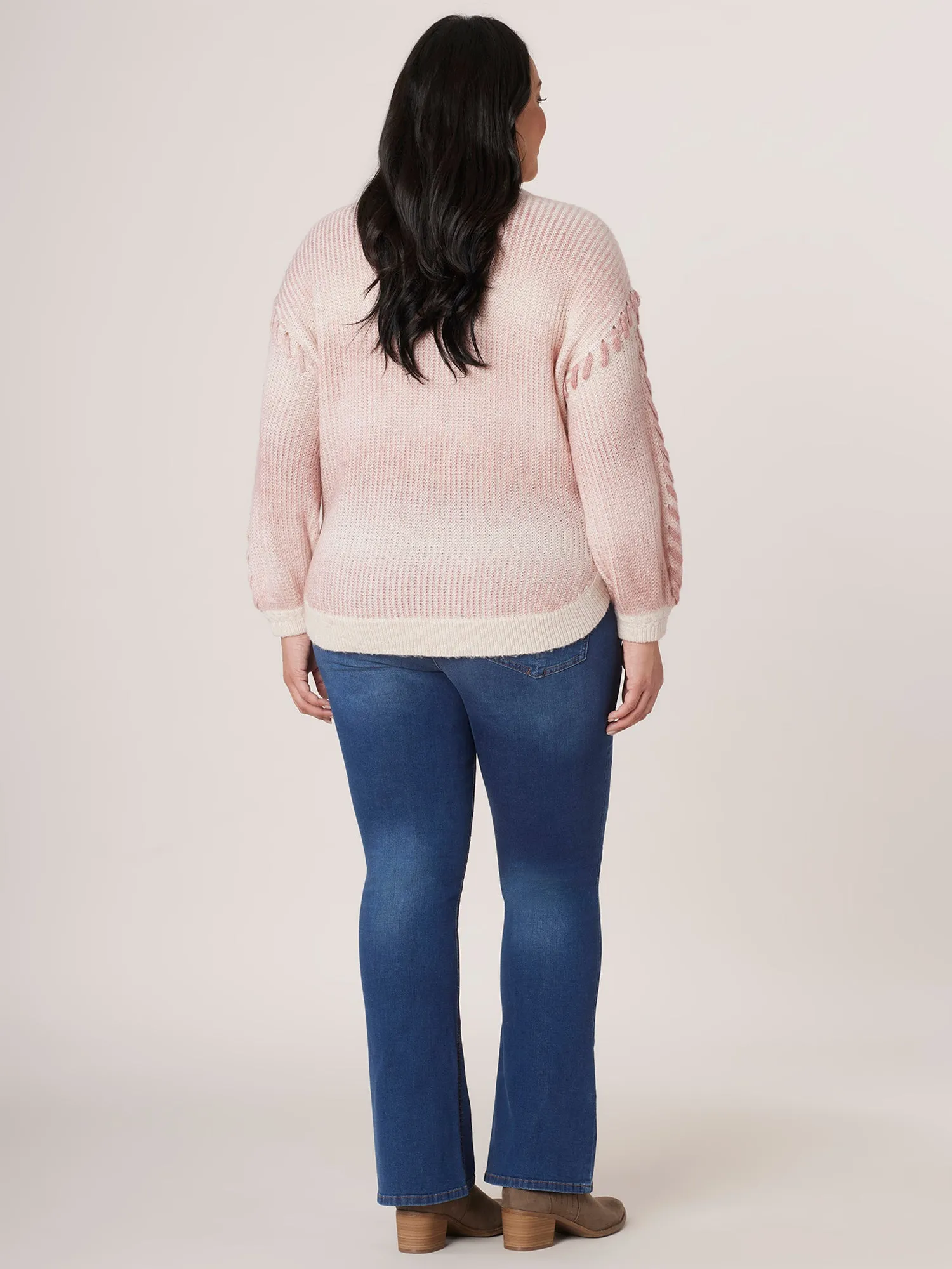 Long Sleeve Mock Neck Striped Whipstitch Detail Plus Size Sweater