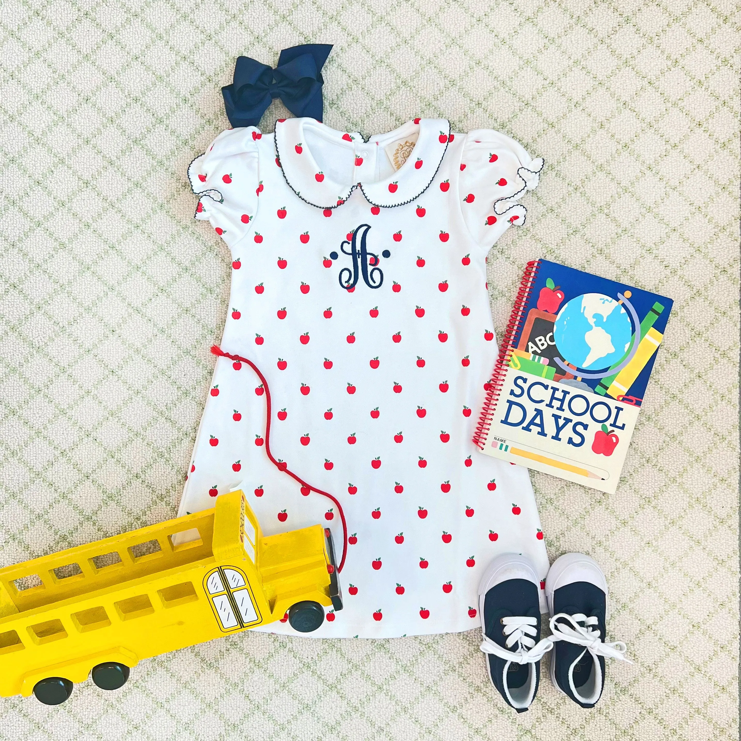 Maude's Peter Pan Collar Dress - Egerton Apples with Nantucket Navy