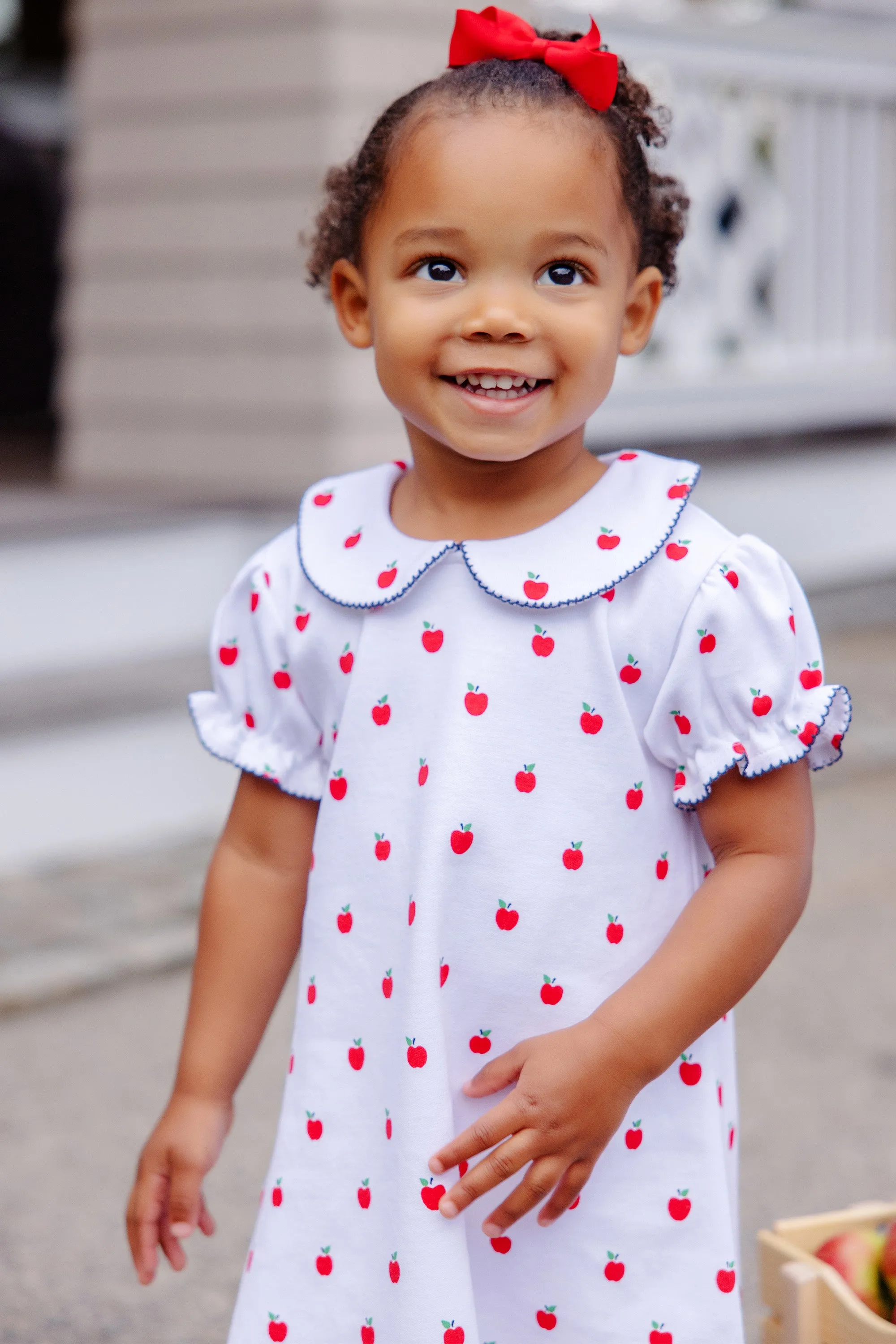 Maude's Peter Pan Collar Dress - Egerton Apples with Nantucket Navy