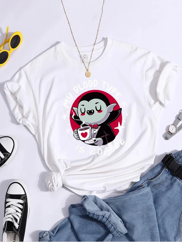 'My Blood Type is Coffee' Cute Vampire Themed T-Shirt