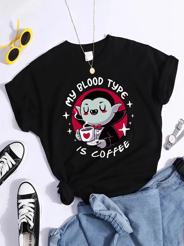'My Blood Type is Coffee' Cute Vampire Themed T-Shirt