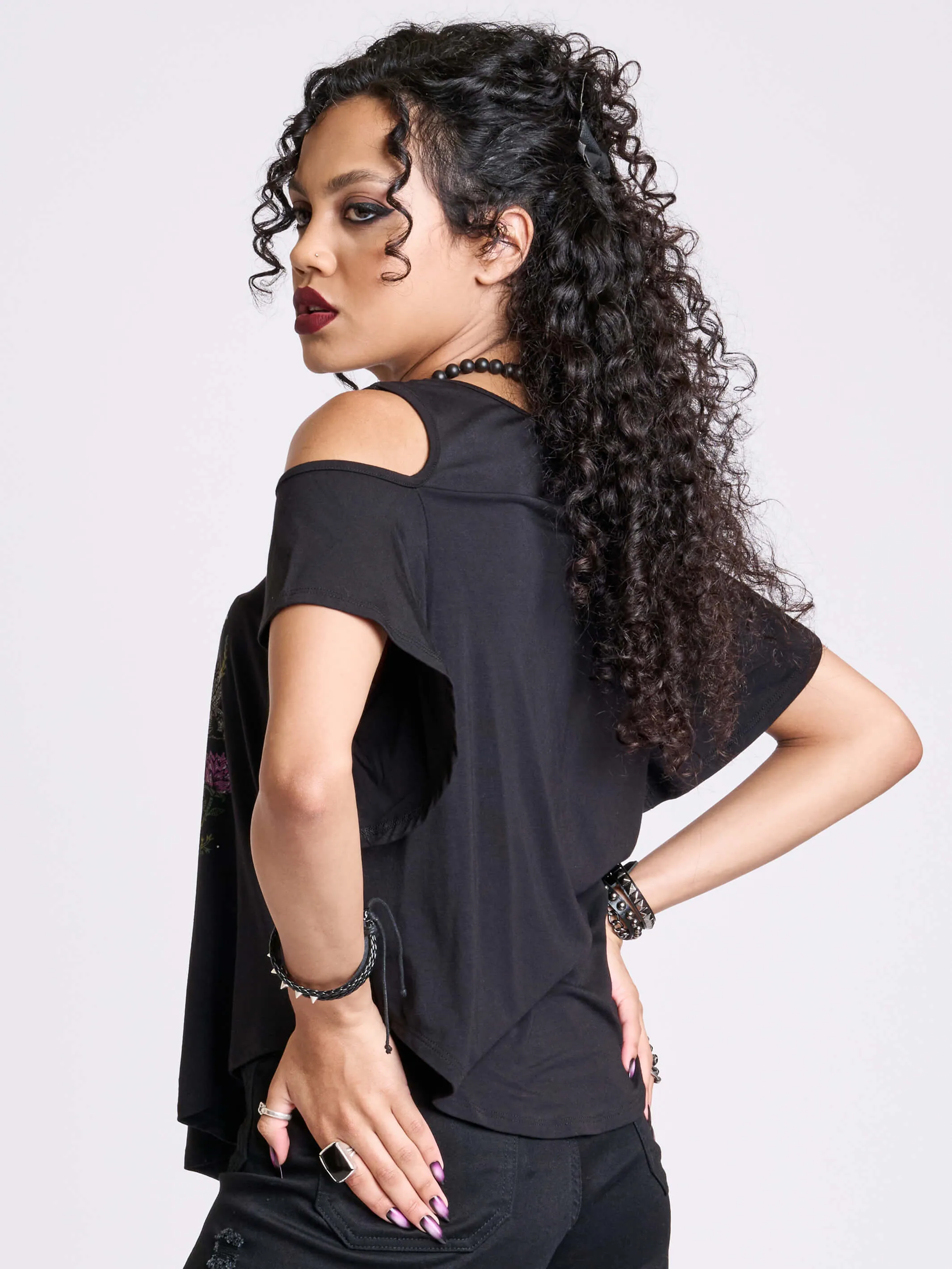 Night Raven Cold Shoulder Top