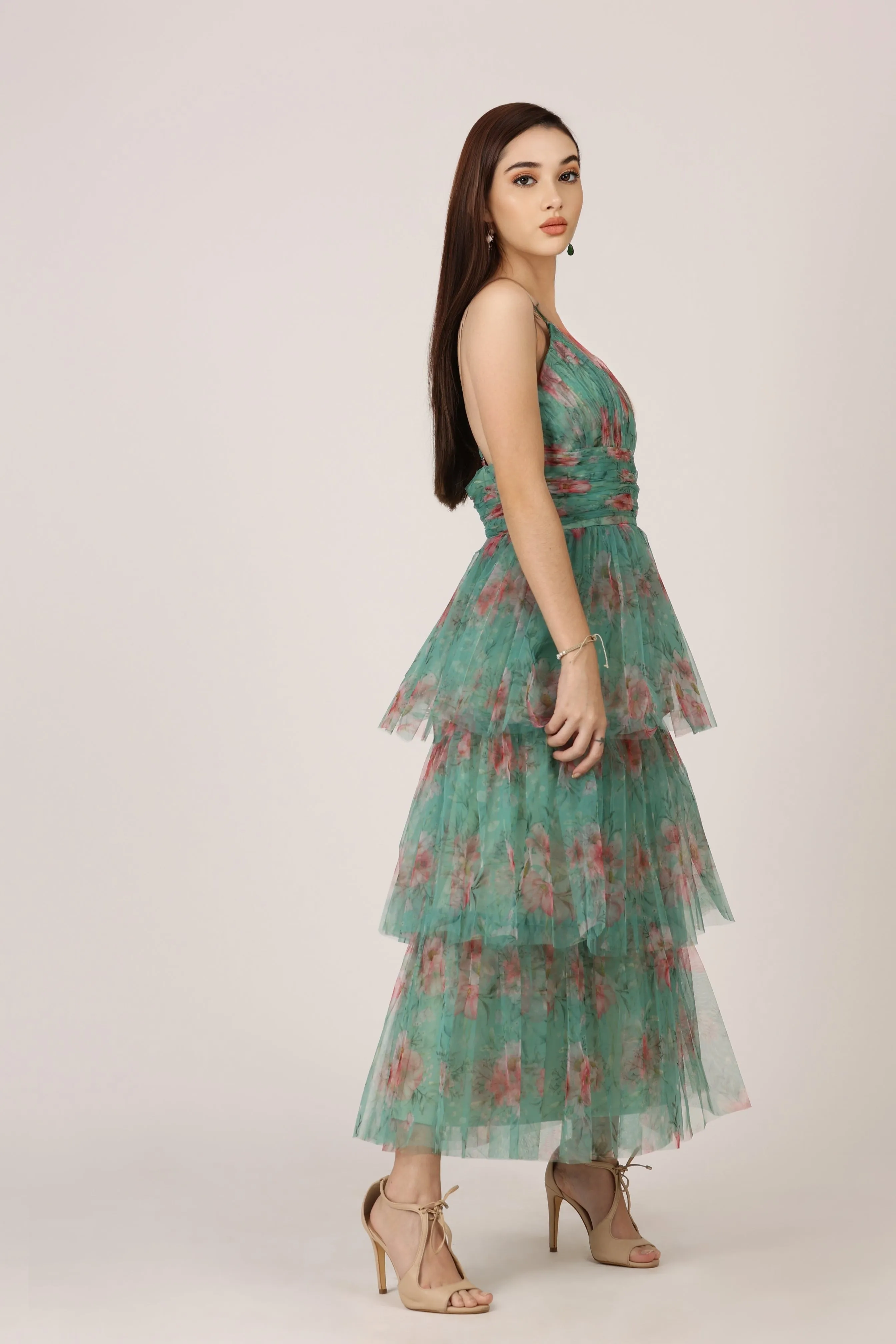 Odette Midi Dress in Green Floral