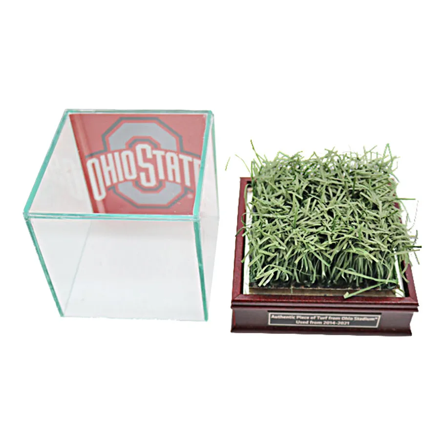 Ohio State Buckeyes Desktop Glass Display Case with a Piece of Authentic Ohio Stadium Turf