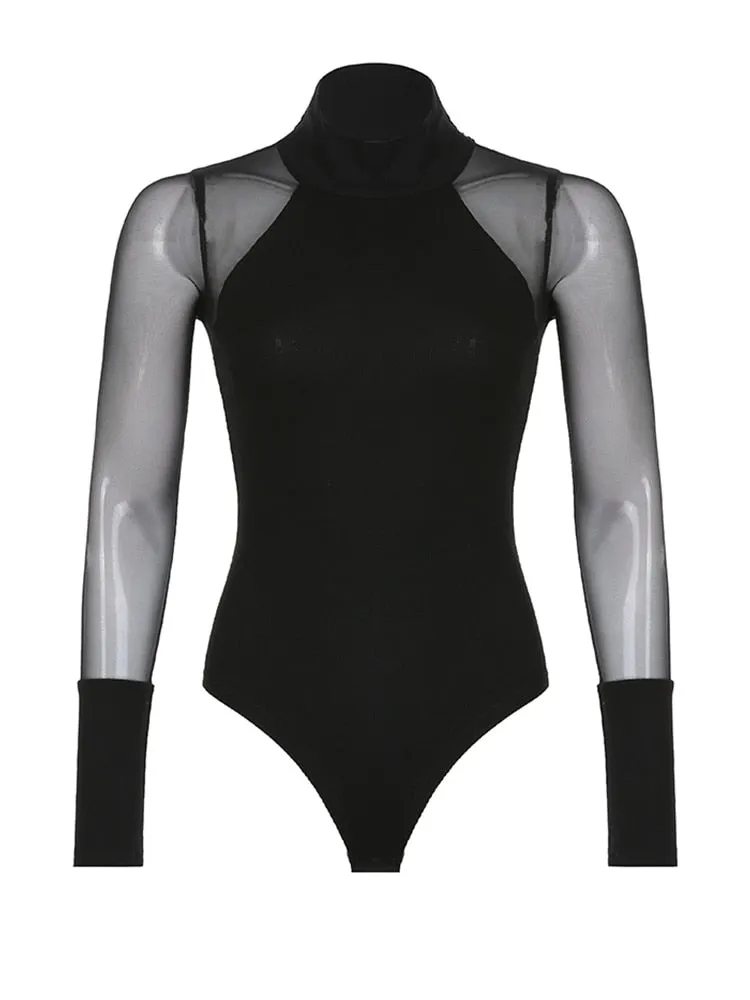 'Perception' Black Alt Gothic Mesh Transparent Bodysuit