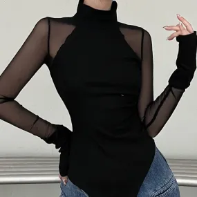 'Perception' Black Alt Gothic Mesh Transparent Bodysuit