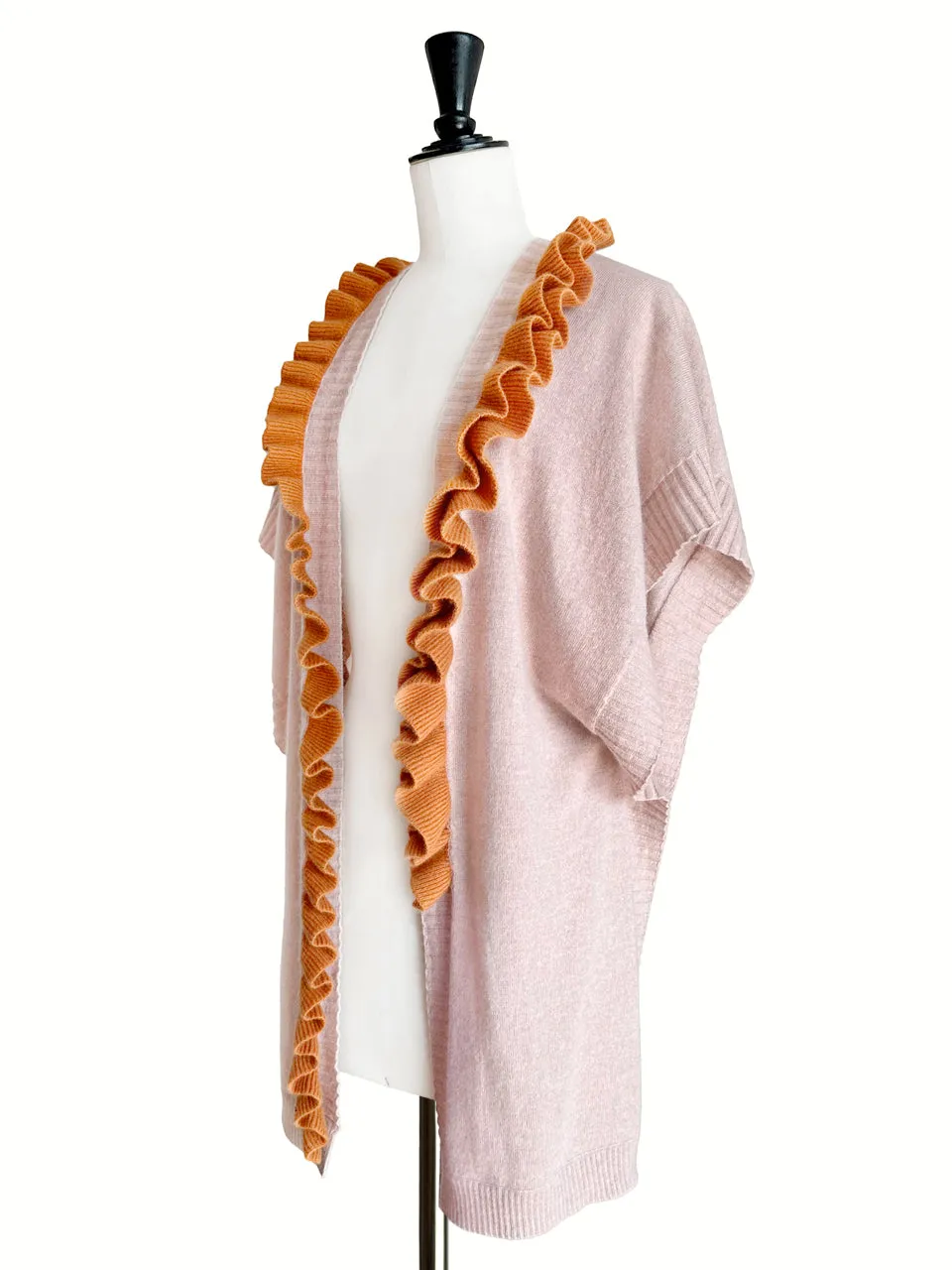 Pink/ Orange Asymmetric Ruffles Luxuries Wool Ruana - Scarf