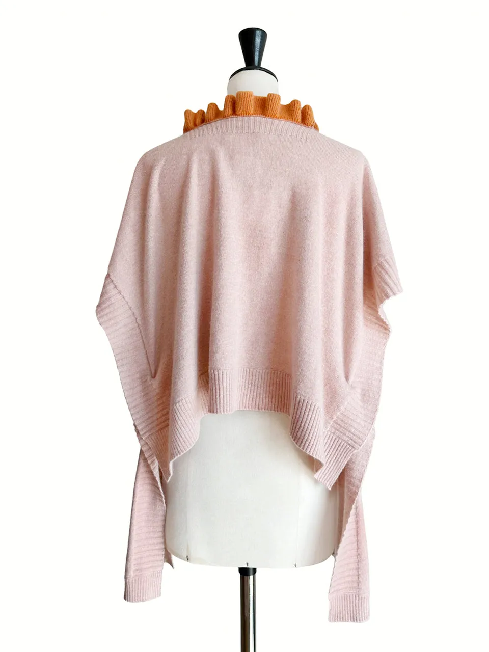 Pink/ Orange Asymmetric Ruffles Luxuries Wool Ruana - Scarf