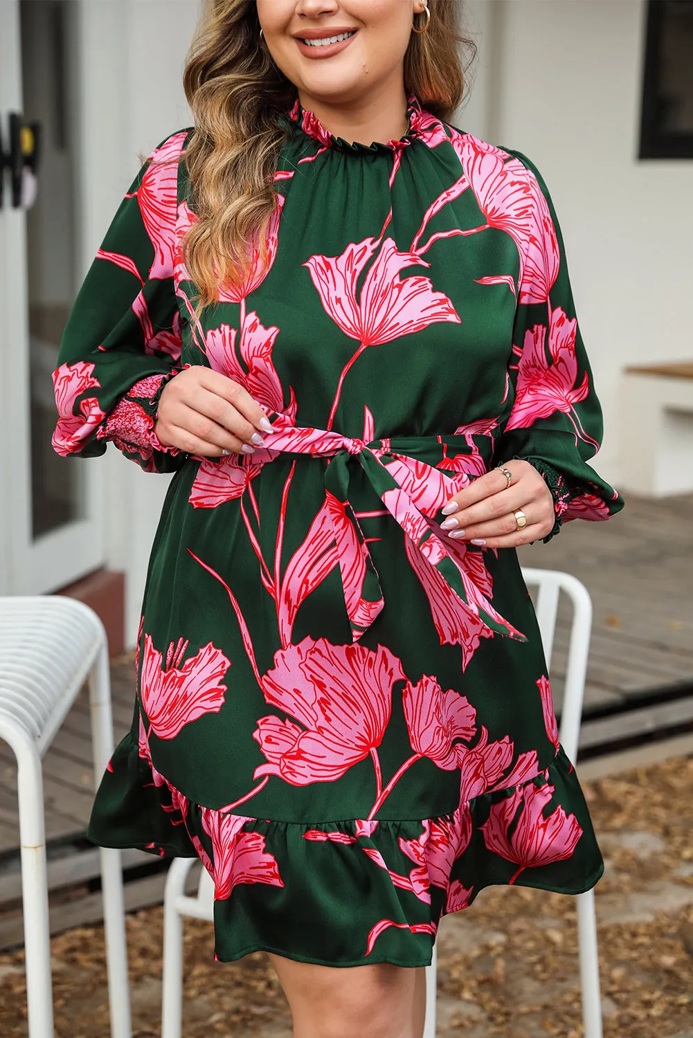 Plus Size  Ruffled Floral Dress