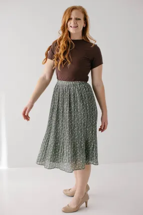 'Sariah' Ditsy Floral Pleated Midi Skirt in Sage FINAL SALE