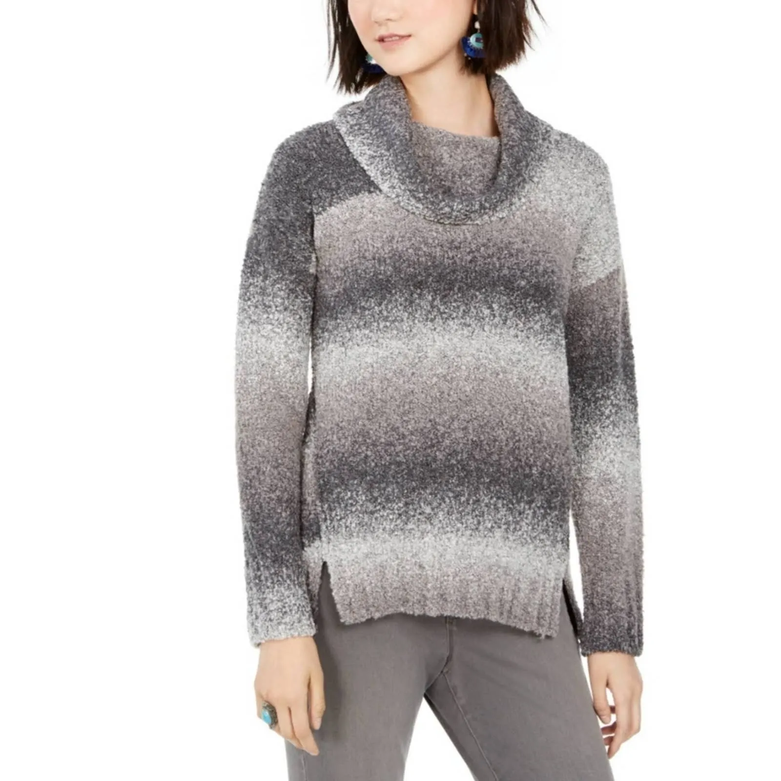 Style & Co Ombre Boucle Cowl Neck Sweater Grey XL