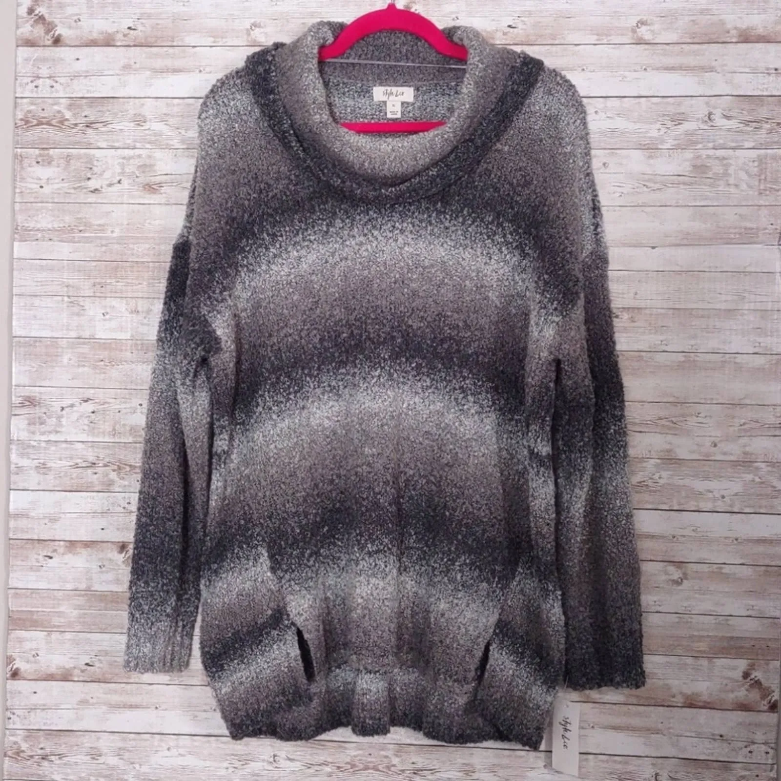 Style & Co Ombre Boucle Cowl Neck Sweater Grey XL
