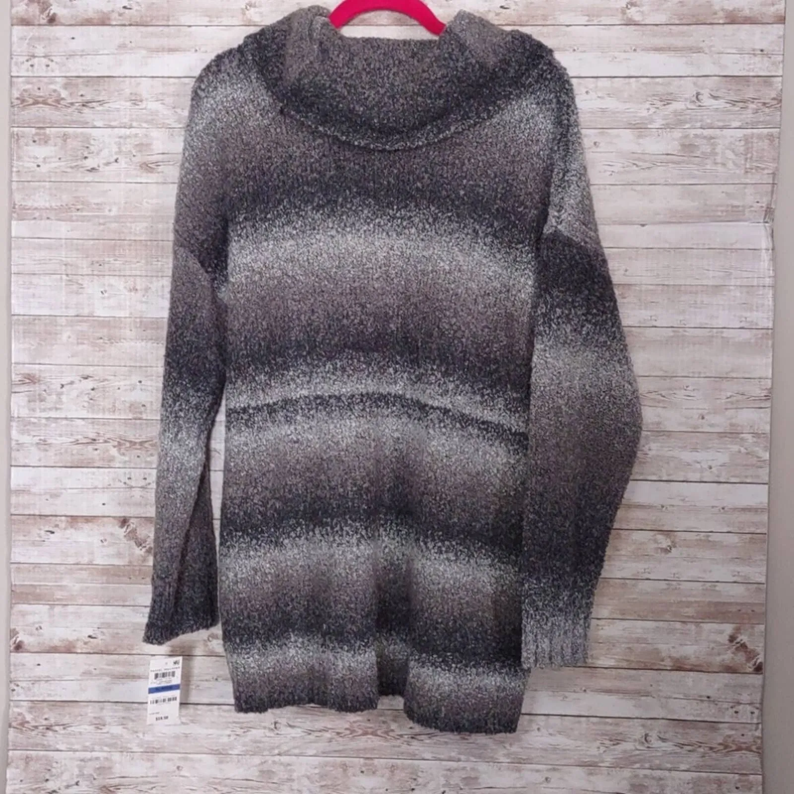 Style & Co Ombre Boucle Cowl Neck Sweater Grey XL