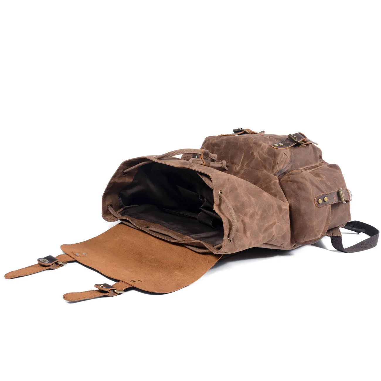 Waxed Canvas Leather Rucksack Bag