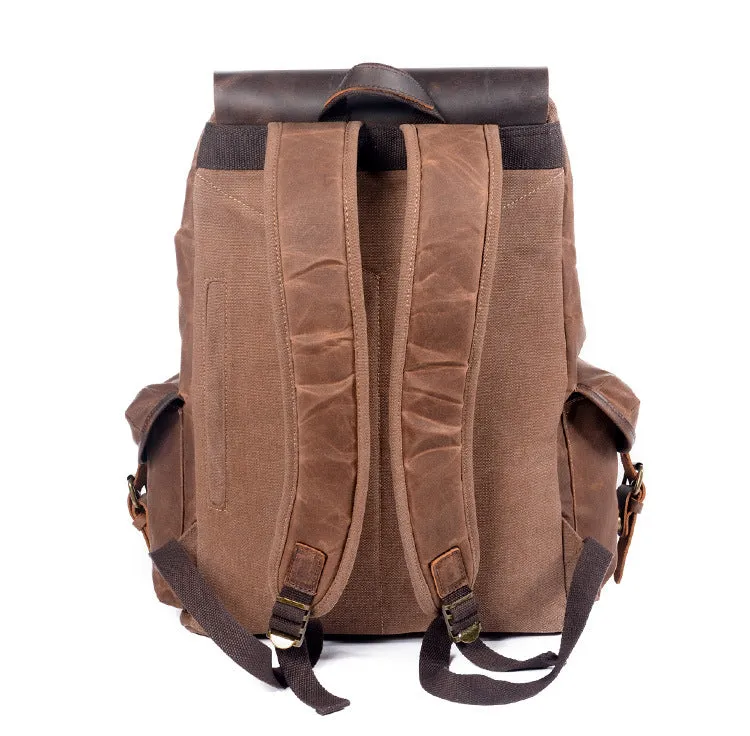 Waxed Canvas Leather Rucksack Bag