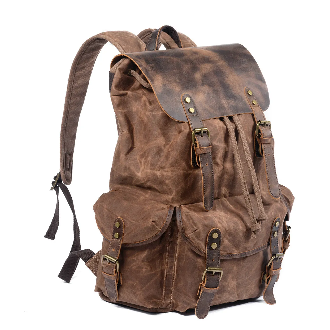 Waxed Canvas Leather Rucksack Bag