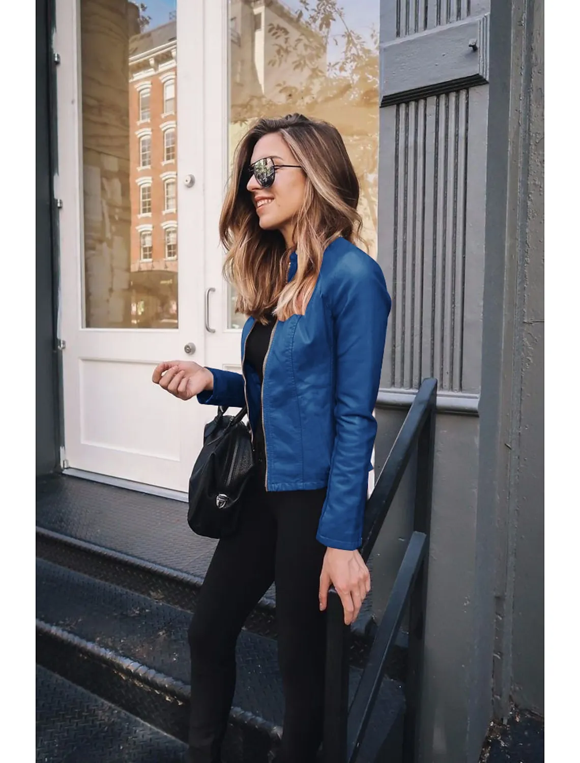 Women's Faux Leather Jacket Clean Fit Faux Motorcycle Moto Biker Coat Plus Size Short Zipper Jacket